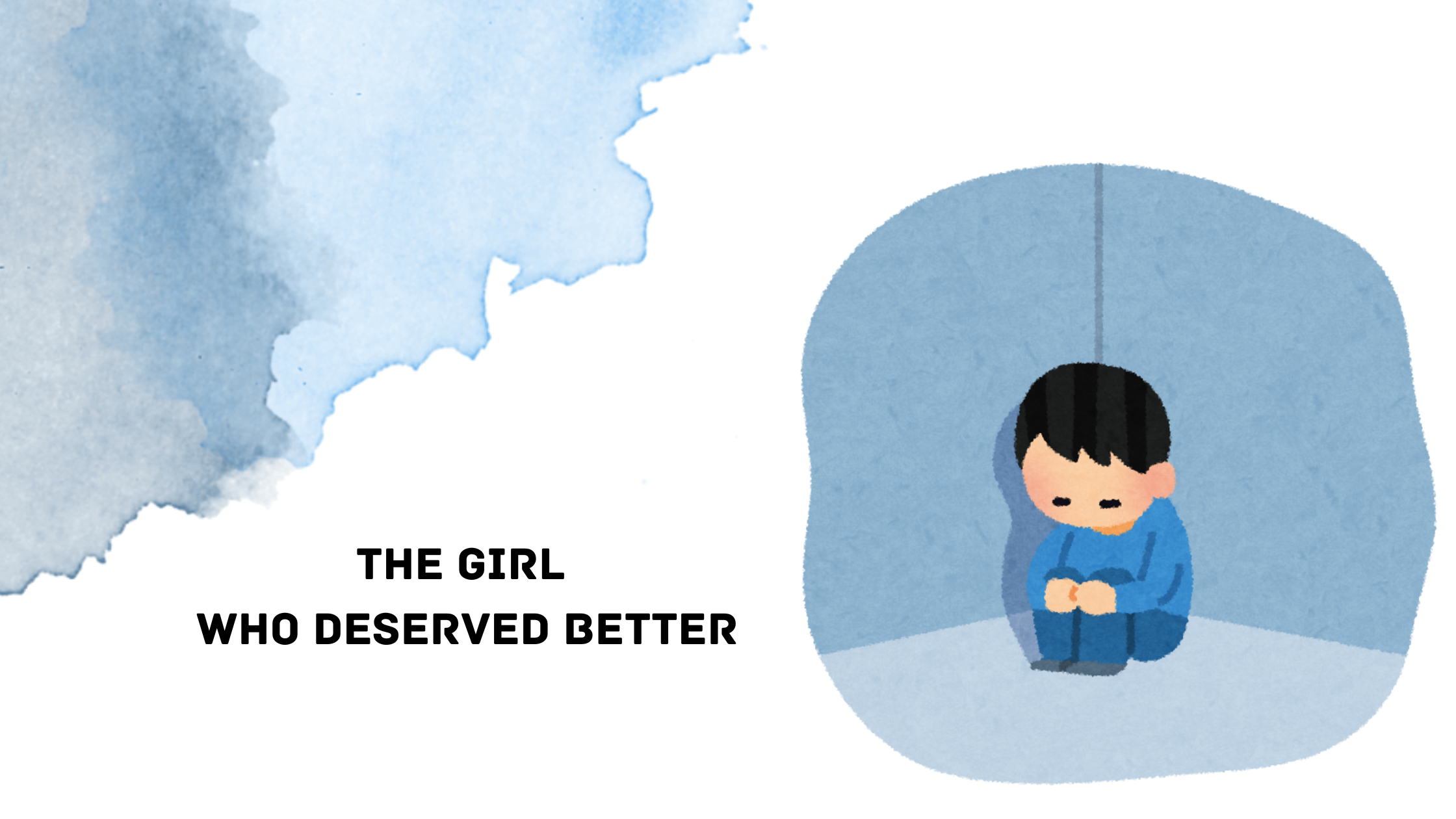 Illustrated girl sitting alone and hunched in a blue circle representing institutional slut-shaming and schools failing girls in India